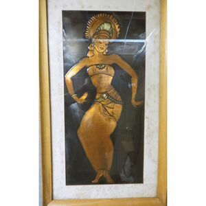 Vintage Copper Relief Framed & Matted Wall Art - Hindu 19 x 11"